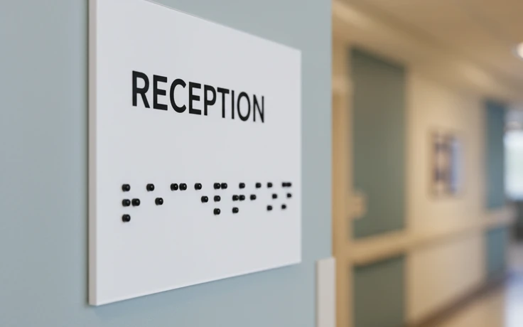 Braille room identification sign for healthcare or education facilities