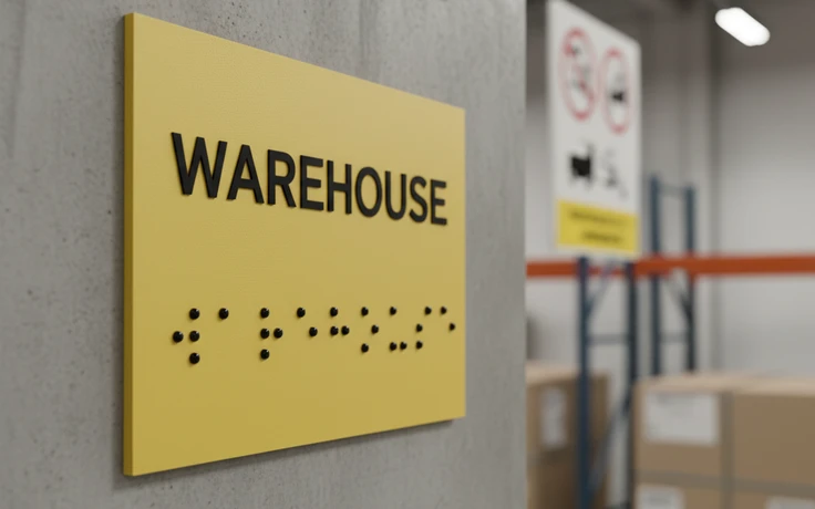 Durable braille sign used in an industrial or commercial facility