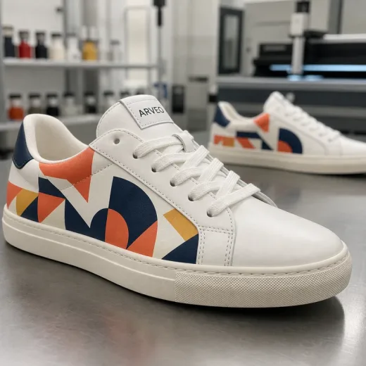 Direct-to-object shoe printing application image showing personalizácia bez prenosových krokov.