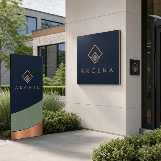 UV-printed aluminium composite sign panels mounted as exterior wayfinding