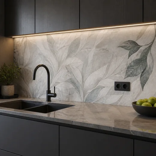 UV-printed furniture and interior panels for tables, cabinetry, and kitchens