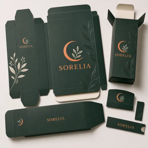 Luxury packaging box with precise spot varnish and premium UV-printed branding