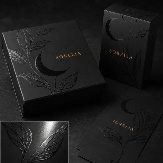 Luxury packaging box with precise spot varnish and premium UV-printed branding