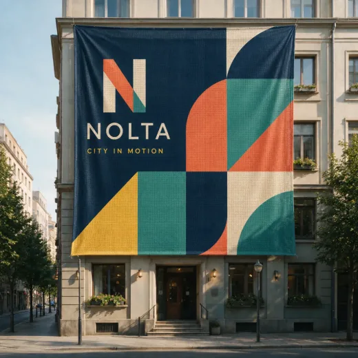 Perforated mesh banner installed as a building wrap with large-format graphics