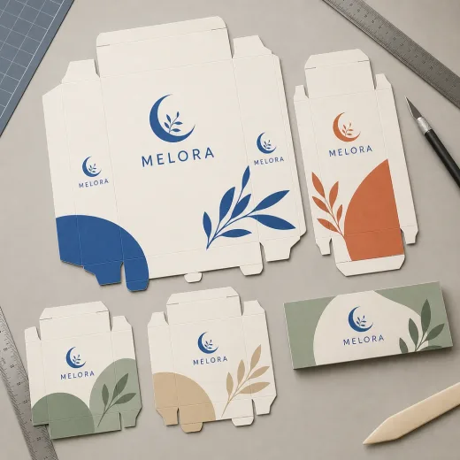 Flat printed carton sheets and branded packaging panels for prototypes