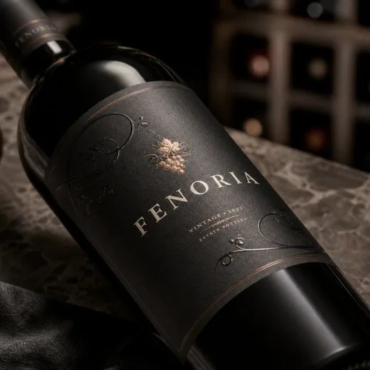 Premium labels with raised varnish text and tactile brand elements