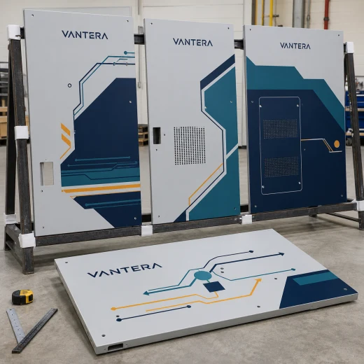 Separate tall industrial housing panels printed before assembly