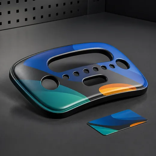 Flat thermoformable plastic sheet printed before forming into a component