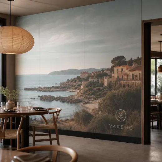 Branded wall mural installed as aligned printed interior panels