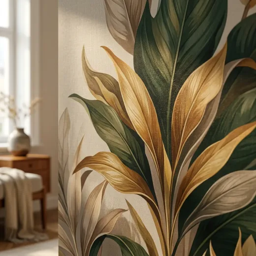 Printed wallpaper panel with a branded interior mural pattern